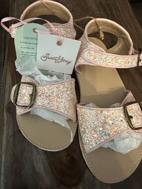SweetHoney Girls Sparkle Pink Glitter Buckle Sandals